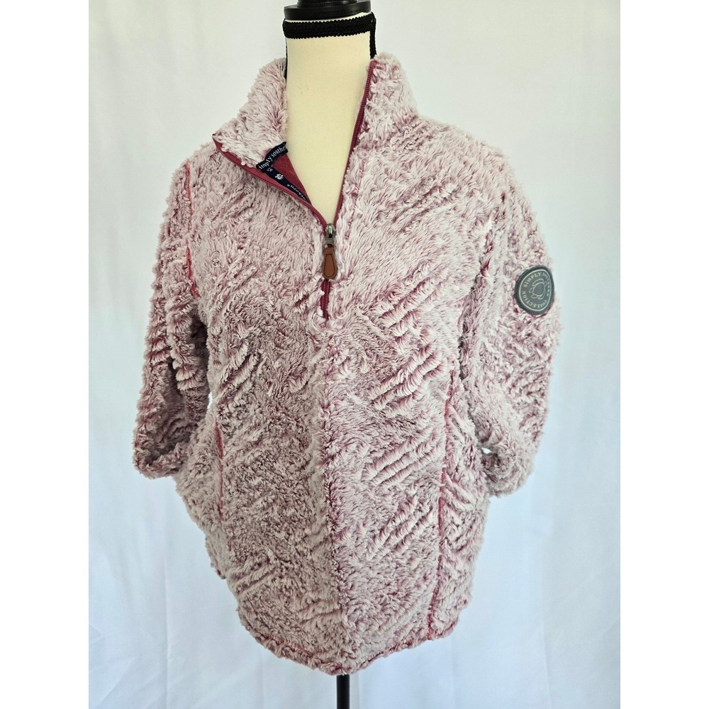 Simply Southern Fuzzy Sherpa Quarter Zip Pullover Top Womens Small Pink Burgundy